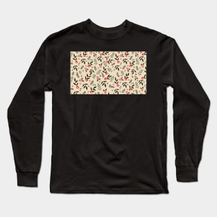 red winter berries floral pattern Long Sleeve T-Shirt